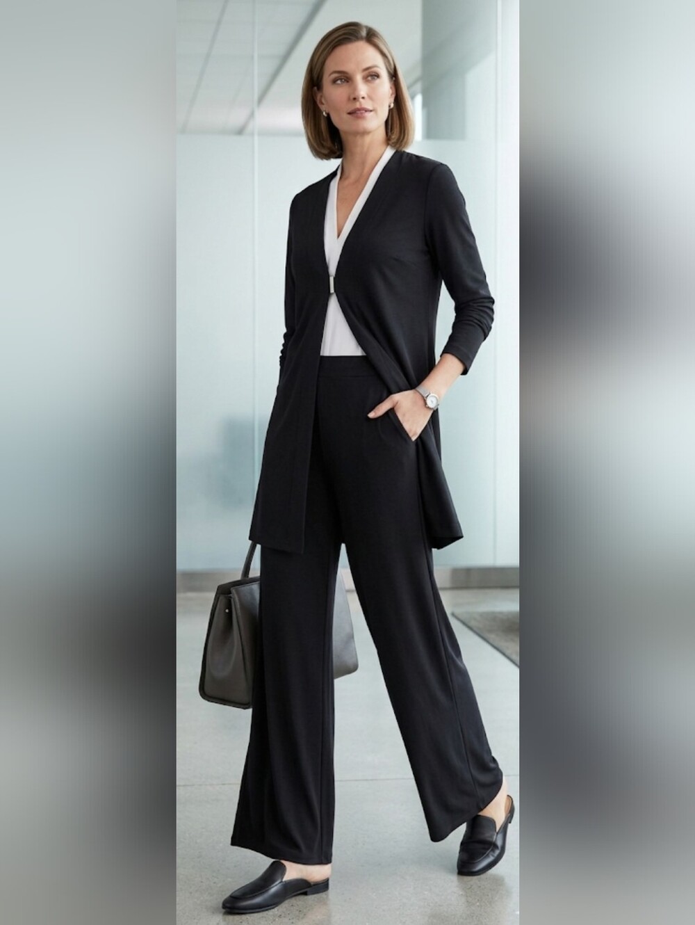 Di Marco La Coleczionne VTG Black Travel Knit Longline Cardigan S NWT